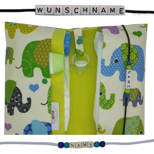 Windeltasche to go Name Wickeltasche XXL Zwillinge Elefanten Schnullerkette Fächer Windeletui Baby unterwegs Mädchen Junge personalisierbar
