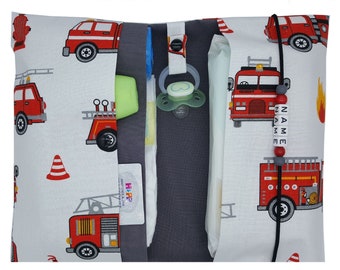 Bolso cambiador con nombre, bolso cambiador XXL con coches, camión de bomberos, gemelos, muchos compartimentos, porta pañales, regalo bebé nacimiento, bautizo, para llevar, niño