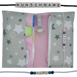 Windeltasche to go mit Name Wickeltasche XL Zwillinge Stern Schnullerkette Fächer Windeletui Baby unterwegs Mädchen personalisierbar Pampers