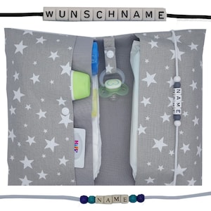 Windeltasche to go Name Wickeltasche xXL Sterne Zwillinge viele Fächer Windeletui Baby unterwegs Junge Mädchen personalisiert unisex neutral