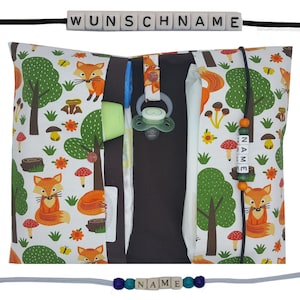 Windeltasche to go mit Name Wickeltasche XXL Zwillinge Fuchs Schnullerkette Fächer Windeletui Baby unterwegs Mädchen Junge personalisierbar