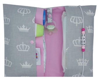 Personalized Diaper Bag with Name, XXL Princess Crown Design, Twins' Diaper Case with Compartments, Baby Gift, Birth, On the Go, Girl