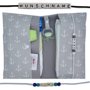 Windeltasche to go Name Wickeltasche XXL Anker maritim Zwillinge viele Fächer Windeletui Baby unterwegs Junge Mädchen personalisiert Else