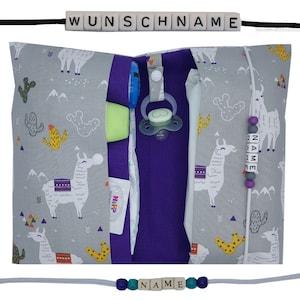 Windeltasche to go mit Name Wickeltasche XXL Zwillinge Lama Alpaka Schnullerkette Fächer Windeletui Baby unterwegs Mädchen personalisierbar