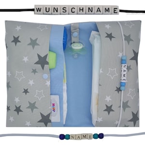Windeltasche to go mit Name Wickeltasche XXL Zwillinge Sterne Schnullerkette Fächer Windeletui Baby unterwegs Junge personalisierbar Pampers