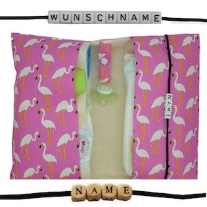 Windeltasche mit Name Wickeltasche XXL Zwillinge Tier Flamingo Windeletui Baby unterwegs Mädchen personalisiert Taufe Geburt Frau Else