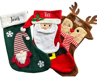 Großer Personalisierter Weihnachtsstrumpf aus Filz, Jute oder Plüsch, Nikolausstrumpf mit Name, Handgefertigte Weihnachtsdekoration