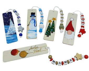 Handbemaltes Lesezeichen personalisiert mit Namen - Weihnachten Nikolaus - Geschenk für Oma Opa Mama Papa - Schneemann Tanne Christbaumkugel