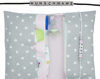 Windeltasche to go mit Name Wickeltasche XXL Zwillinge Herzen Schnullerkette Fächer Windeletui Baby unterwegs Mädchen personalisierbar Else