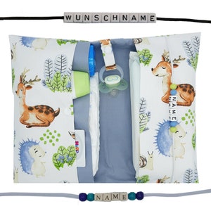 Windeltasche to go mit Name Wickeltasche XXL Zwillinge Waldtier Reh Fuchs lgel Fächer Windeletui Baby unterwegs Mädchen Junge personalisiert