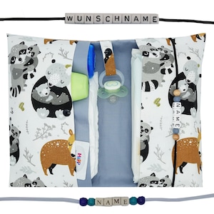 Windeltasche to go mit Name Wickeltasche XXL Zwillinge Waldtier Bär Elch Fuchs Fächer Windeletui Baby unterwegs Mädchen Junge personalisiert