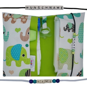 Windeltasche to go Name Wickeltasche XXL Zwillinge Elefanten Schnullerkette Fächer Windeletui Baby unterwegs Mädchen Junge personalisierbar