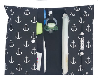 Bolso cambiador para llevar, nombre, XXL, ancla, náutico, gemelos, muchos compartimentos, porta pañales, bebé en marcha, niño, niña, personalizado, Else