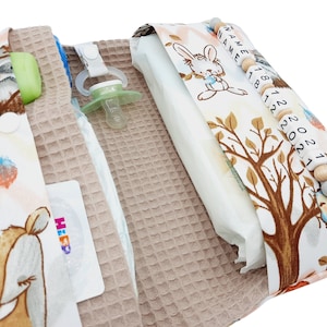Windeltasche mit Name für unterwegs Junge Mädchen - Wickeltasche mit Waffelpique - Waldtiere Reh Geburt Taufe Windeletui Baby personalisiert