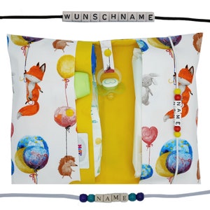 Windeltasche to go mit Name Wickeltasche XXL Zwillinge Waldtier Fuchs Luftballon Windeletui Baby unterwegs Mädchen Junge personalisiert