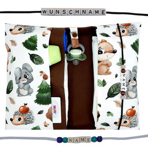 Windeltasche to go mit Name Wickeltasche XXL Zwillinge Waldtiere Bär Hase Igel Fächer Windeletui Baby unterwegs Mädchen Junge personalisiert