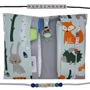 Windeltasche to go mit Name Wickeltasche XXL Zwillinge Waldtier Fuchs Igel Fächer Windeletui Baby unterwegs Mädchen Junge personalisiert