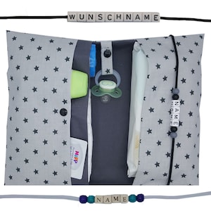 Windeltasche to go Name Wickeltasche XXL Sterne Zwillinge viele Fächer Windeletui Baby unterwegs Junge Mädchen personalisiert unisex neutral