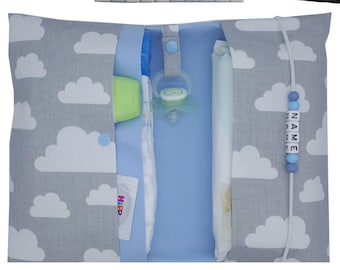 Bolsa de pañales personalizada con nombre - Bolsa de pañales XXL doble con compartimentos de nube - Estuche para pañales - Regalo para nacimiento, bautizo, bebé en movimiento, niño - Personalizable