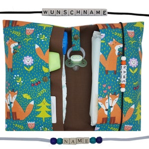 Windeltasche to go mit Name Wickeltasche XXL Zwillinge Fuchs Schnullerkette Fächer Windeletui Baby unterwegs Mädchen Junge personalisierbar