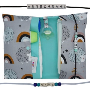 Windeltasche to go mit Name Wickeltasche XXL Zwillinge Igel Regenbogen viele Fächer Windeletui Baby unterwegs Junge Mädchen personalisierbar