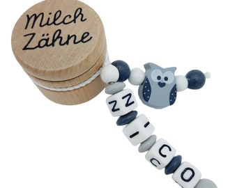 Caja de dientes personalizada con nombre - Búho - Hada de los Dientes para niño o niña, regalo de madera para cumpleaños y primer día de clases.