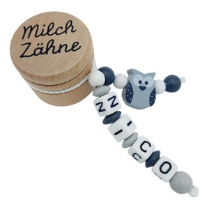 Personalisierte Zahndose Milchzahndose mit Namen - Eule - Junge Mädchen Zahnfee Aufbewahrung Milchzähne Holz Geschenk Geburtstag Einschulung