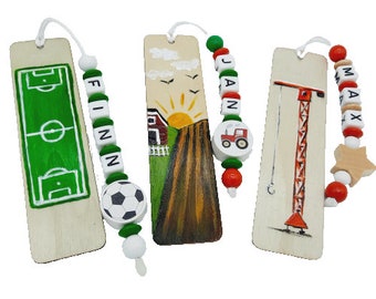 Personalized hand-painted bookmark with name - Football, Tractor, Crane - for boys - Back to school gift, first day of school, schoolchild, beginning reader