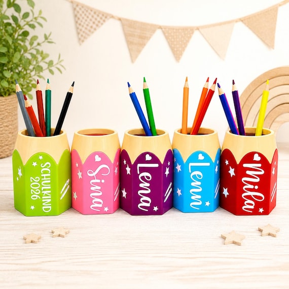 Personalisierter Stifteköcher Schulkind 2026 | Stiftehalter mit Name | Einschulung Geschenk | Schreibtisch Organizer Kinder | Schulanfang