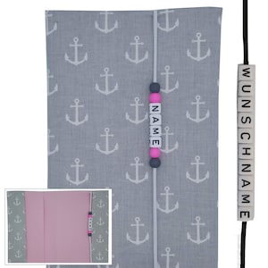 U-Heft Hülle mit Name Impfpassfach Chipkarte Geschenk Geburt Baby rosa Mädchen Anker maritim Schutzhülle Untersuchungsheft personalisierbar