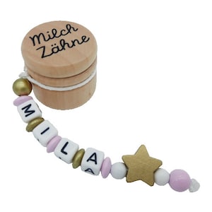 Personalisierte Zahndose Milchzahndose mit Namen /Datum - Stern gold - Aufbewahrung Milchzähne Holz Geschenk Geburtstag Einschulung Mädchen