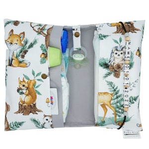 Windeltasche to go mit Name Wickeltasche XL Zwillinge Waldtier Fuchs Reh Eichhörnchen Windeletui Baby unterwegs Mädchen Junge personalisiert