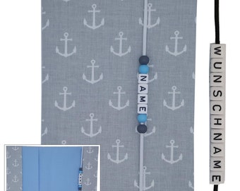 Funda para folleto en U con nombre, compartimento para certificado de vacunación, tarjeta de seguro médico, regalo, nacimiento, niño, ancla, marítimo, funda protectora, folleto de examen, personalizable