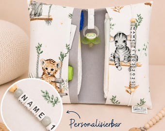 Personalisierte Windeltasche mit Name Safari Tiere | Handgemachte Wickeltasche Baby | Windel Organizer unterwegs | Geschenk Geburt Frau Else
