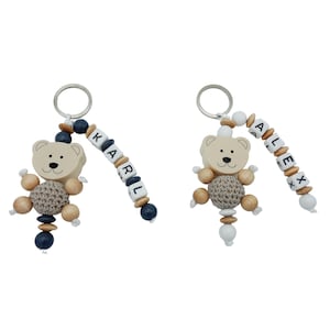 Keychain with Name 3D Bear for Boy + Girl Personalized Satchel Baby Child Kindergarten Bag Diaper Bag Name Tag