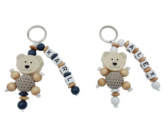 Schlüsselanhänger mit Name 3D Bär für Junge + Mädchen personalisiert Schulranzen Baby Kind Kindergartentasche Wickeltasche Namensanhänger