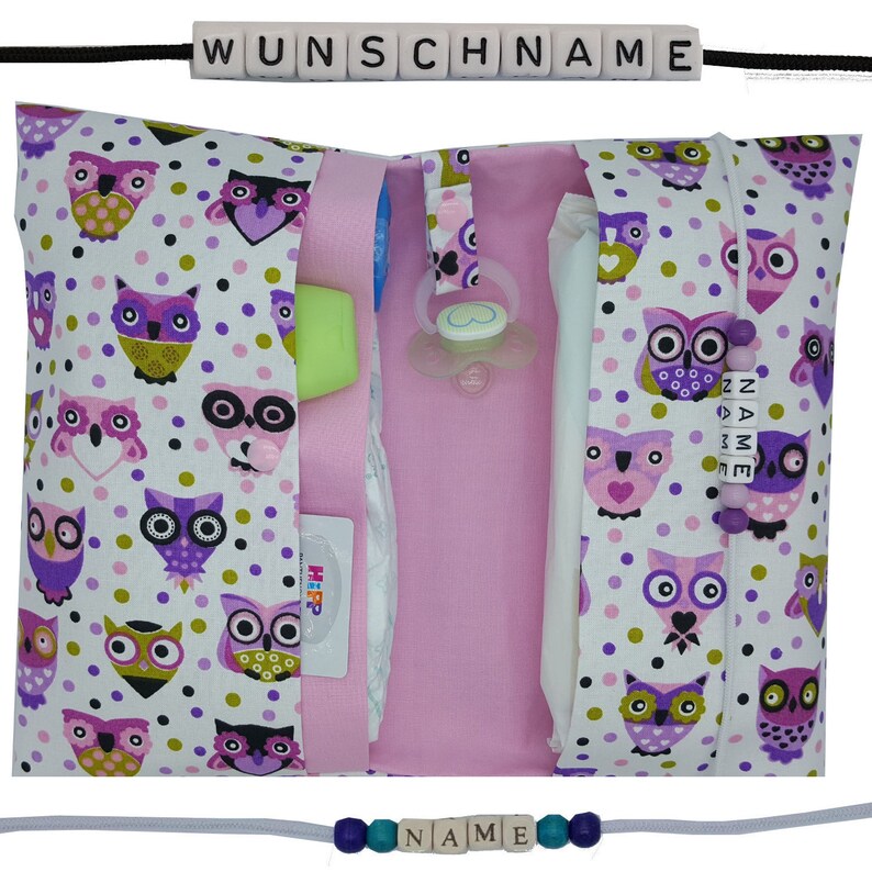 Nappy bag to go with name wrap bag XXL Twins animal gulls pacifier chain fan nappetui baby on the way girls customizable