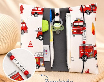 Windeltasche to go mit Name Wickeltasche XXL Autos Feuerwehr Zwillinge viele Fächer Windeletui Baby Geschenk Geburt Taufe unterwegs Junge