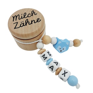 Personalisierte Zahndose Milchzahndose mit Namen /Datum - Fuchs - Aufbewahrung Milchzähne Holz Geschenk Geburtstag Einschulung Junge Zahnfee