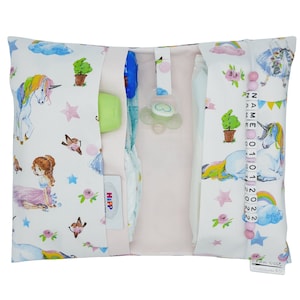 Windeltasche to go mit Name Wickeltasche XXL Zwillinge Einhorn Prinzessin Fee Fächer Windeletui Baby unterwegs Mädchen rosa personalisiert