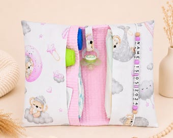 Windeltasche mit Name Datum für unterwegs Mädchen - Wickeltasche mit Waffelpique Koala auf Wolke  rosa Geburt Windeletui Baby personalisiert