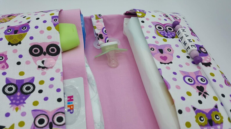 Nappy bag to go with name wrap bag XXL Twins animal gulls pacifier chain fan nappetui baby on the way girls customizable