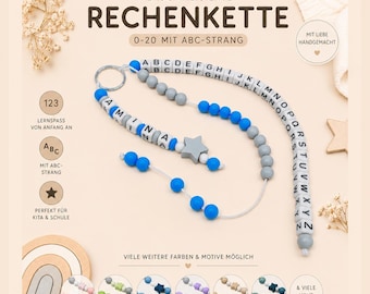 Personalisierte Rechenkette 0-20 mit ABC-Strang | Lernkette mit Namen | Vorschule & Schulanfang Geschenk | Montessori Lernhilfe Kinder