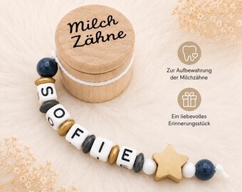 Milchzahndose mit Namen personalisiert | Erinnerungsgeschenk Baby + Kind | Holz Milchzahn Box | Geschenk zur Geburt & Taufe, Einschulung