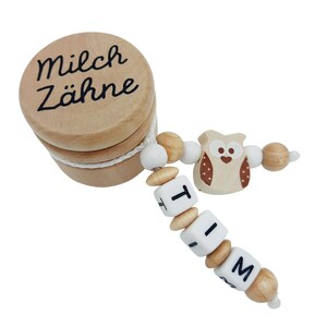 Personalisierte Zahndose Milchzahndose mit Namen - Eule - Junge Mädchen Zahnfee Aufbewahrung Milchzähne Holz Geschenk Geburtstag Einschulung