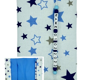 Funda para cuaderno en U con nombre, compartimento para certificado de vacunación, tarjeta de seguro médico, estrella, regalo para bebé, nacimiento, niño, niña, funda protectora, cuaderno de examen, personalizable