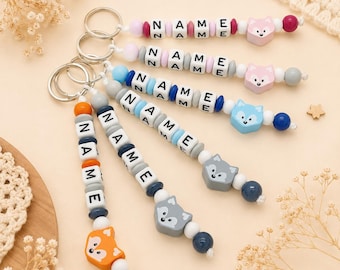 Schlüsselanhänger mit Name Fuchs viele Farben personalisiert Gravur Schulranzen Baby Kind Kindergartentasche Wickeltasche Namensanhänger