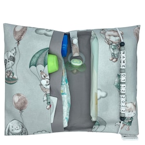 Windeltasche to go mit Name Wickeltasche XXL Zwillinge Waldtier Fuchs Reh Bär Fächer Windeletui Baby unterwegs Mädchen Junge personalisiert