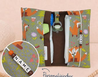 Personalisierte Windeltasche mit Namen Fuchs Waldtiere | Wickeltasche Baby | Geschenk Geburt Junge | Windelmappe Waldtiere | Baby Geschenk
