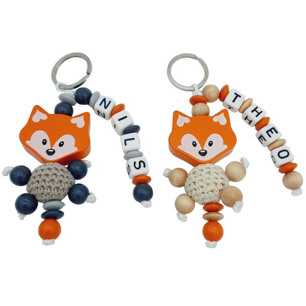 Schlüsselanhänger mit Name 3D Fuchs für Junge + Mädchen personalisiert Schulranzen Baby Kind Kindergartentasche Wickeltasche Namensanhänger